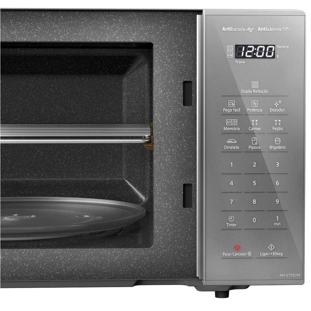 Microondas Panasonic Dupla Refeição 27L 220V 800W Antibacteria AG Antiaderente Prata - NN-ST55LMRU